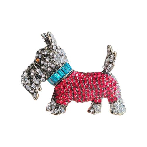 Tibetan Style Brooches, Dog, plated, fashion jewelry & with rhinestone, mixed colors, nickel, lead & cadmium free, 60x47mm, Sold By PC