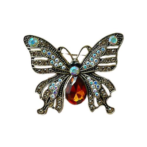 Zinc Alloy Brocher, Butterfly, forgyldt, mode smykker & med rhinestone, sort, nikkel, bly & cadmium fri, 46x39mm, Solgt af PC