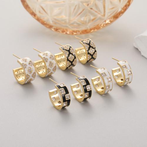 Brass Stud Earring with Cubic Zirconia 14K gold plated & for woman & enamel Sold By Pair