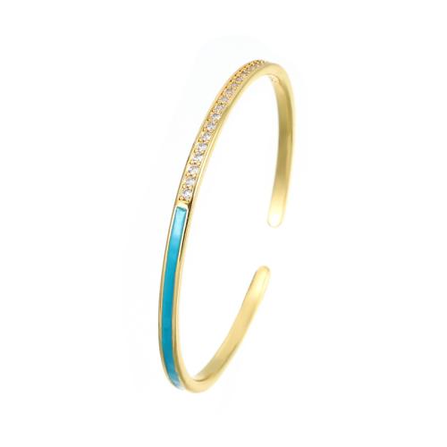 Brass Bracelet & Bangle with Cubic Zirconia 14K gold plated Unisex & enamel Sold By PC