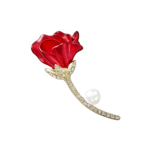 Tibetan Style Brooches, with Plastic Pearl, Rose, plated, for woman & enamel & with rhinestone, more colors for choice, Sold By PC