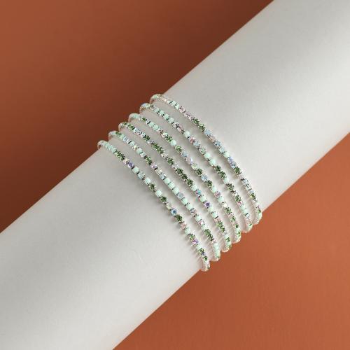 Tibetan Style Bracelet, plated, for woman & with rhinestone, grass green, Length:Approx 18 cm, 6PCs/Lot, Sold By Lot