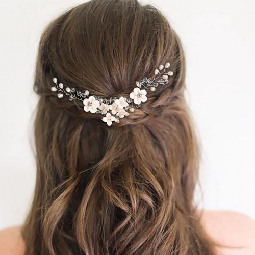 Headband, Tibetan Style, with Polymer Clay & Crystal & Plastic Pearl, plated, for woman, silver color, Sold By PC