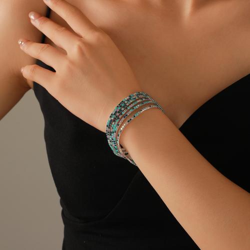 Zinklegierung Armband, plattiert, für Frau & mit Strass, hellgrün, 6PCs/Menge, verkauft von Menge