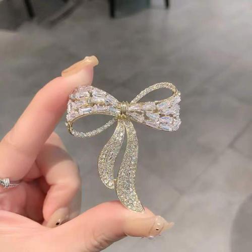 Zinc Alloy Brooches Bowknot plated for woman & with rhinestone silver color Sold By PC