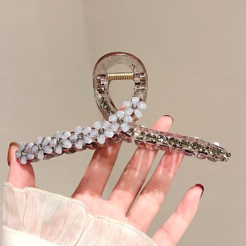 Hair Claw Clips Zinc Alloy with Lampwork & Acrylic Bowknot plated for woman & with rhinestone grey Sold By PC