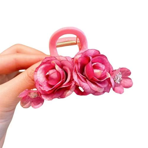 Hair Claw Clips Zinc Alloy with Cloth & Plastic handmade for woman 100mm Sold By PC