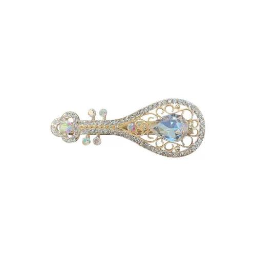 Alligator Hair Clip, Tibetan Style, plated, for woman & with rhinestone, gold, 23x60mm, Sold By PC