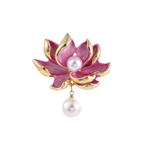 Tibetan Style Brooches, with Plastic Pearl, Lotus, plated, different styles for choice & for woman & enamel, gold, Sold By PC