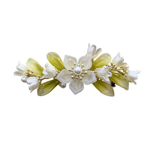 Hair Snap Clips Zinc Alloy with Plastic & Plastic Pearl plated for woman light green Sold By PC