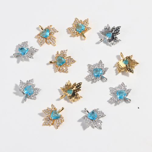 Cubic Zirconia Micro Pave Brass Pendant Maple Leaf plated DIY & micro pave cubic zirconia Sold By PC