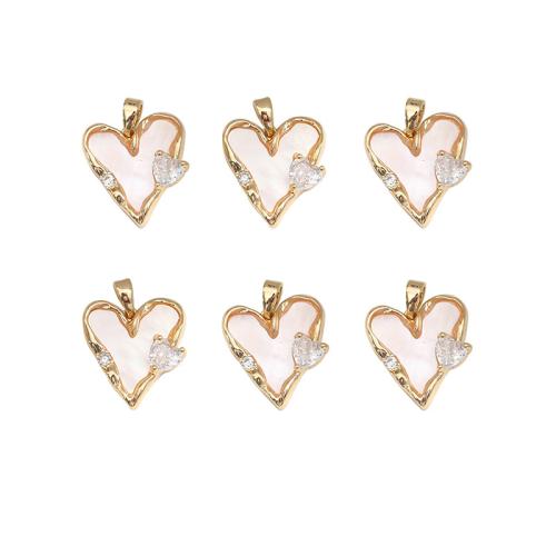 Brass Jewelry Pendants, with Shell, Heart, plated, DIY & with rhinestone, more colors for choice, 16mm, Sold By PC