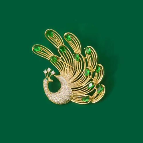 Tibetan Style Brooches, for woman & with rhinestone, golden, Sold By PC