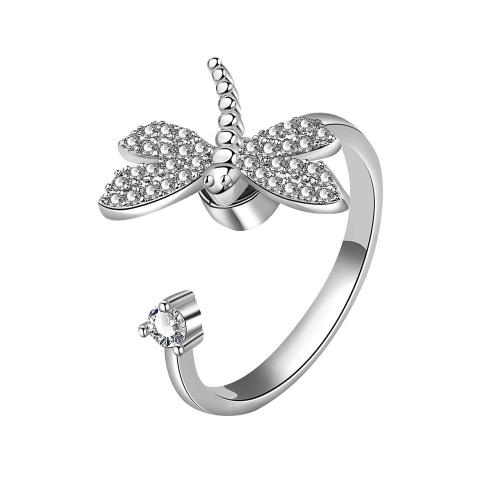 Cubique anneau en laiton Circonia Micro Pave, Placage, pavé de micro zircon & pour femme, couleur platine, Vendu par PC