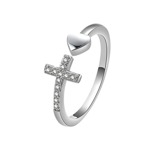 Cubique anneau en laiton Circonia Micro Pave, Placage, pavé de micro zircon & pour femme, couleur platine, Vendu par PC