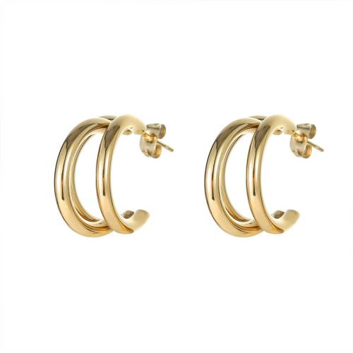 Boucle d'oreille Acier Titane, bijoux de mode & pour femme, doré, 19x14mm, Vendu par paire