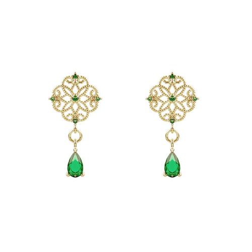 Tibetan Style Stud Earring, fashion jewelry & for woman & with rhinestone, golden, 25mm, Sold By Pair