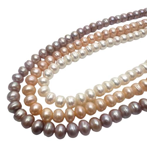 Naturliga sötvattenspärla lösa pärlor, Freshwater Pearl, Flat Round, DIY, fler färger för val, 8-9mm, Såld Per Ca 36 cm Strand