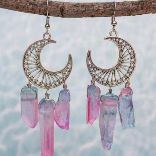 Natuurlijke kwarts oorbellen, Natuurlijke Quartz, met Zinc Alloy, mode sieraden & voor vrouw, meer kleuren voor de keuze, 50mm, Verkocht door pair