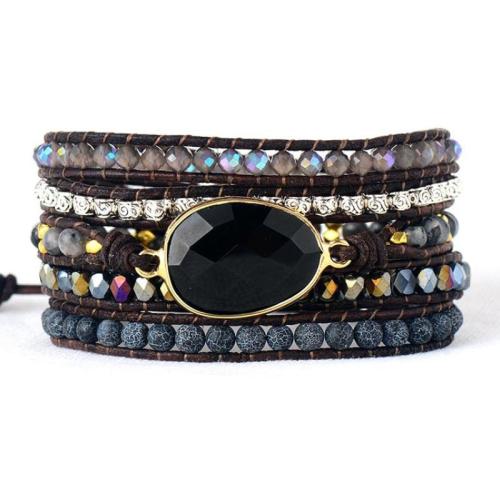 Gemstone Bracelets, Natural Stone, with leather cord, fashion jewelry & multilayer & for woman, Length:Approx 18 cm, Sold By PC