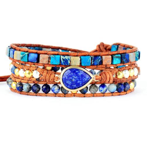 Gemstone Bracelets Natural Stone with leather cord fashion jewelry & multilayer & for woman Length Approx 18 cm Sold By PC