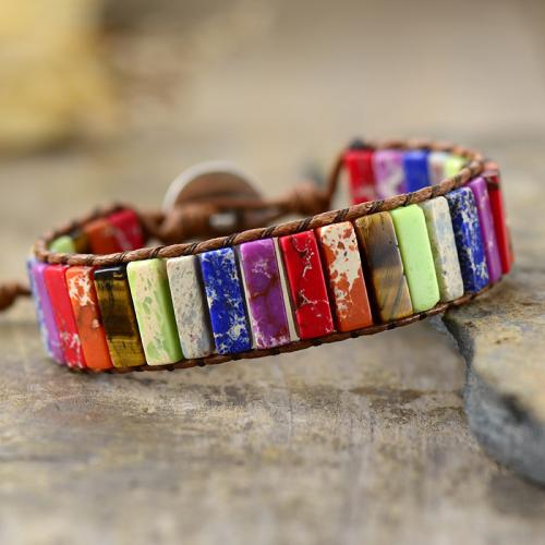 Gemstone Bracelets, Impression Jasper, with leather cord, fashion jewelry & for woman, multi-colored, Length:Approx 18 cm, Sold By PC