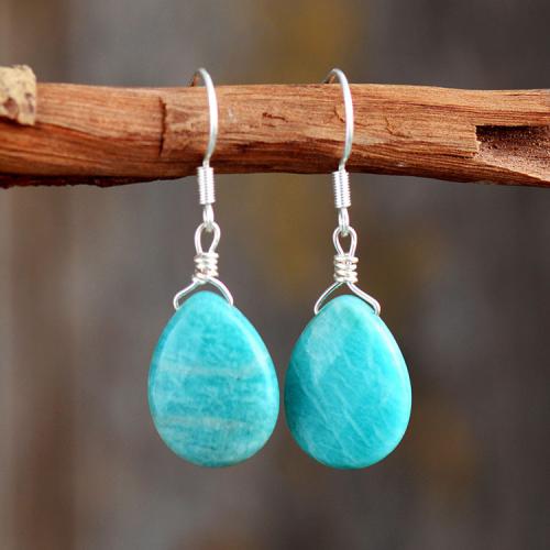 Natural Gemstone Earrings, ​Amazonite​, fashion jewelry & for woman, blue, 40mm, Sold By Pair