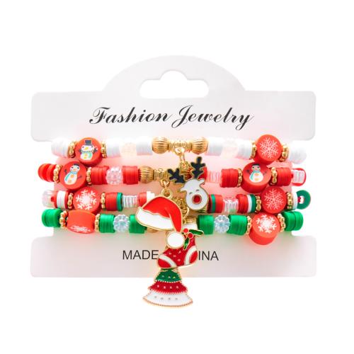 Christmas Holiday Bracelet, Polymer Clay, with Plastic Pearl & Tibetan Style & Acrylic, 4 pieces & Christmas Design & fashion jewelry & different styles for choice & for woman, Sold By Set