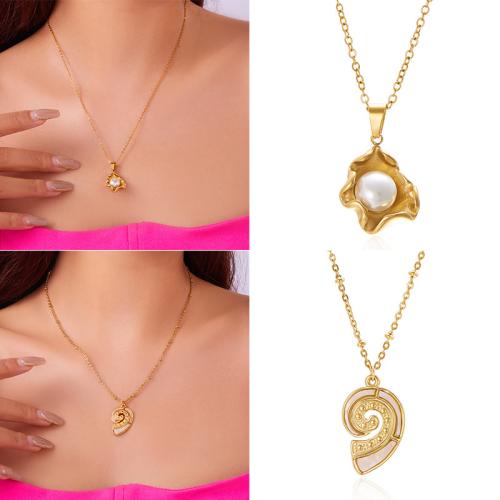 Stainless Steel Jewelry Necklace, 304 Stainless Steel, with Plastic Pearl, with 5cm extender chain, 18K gold plated, fashion jewelry & different styles for choice & for woman, golden, Length:Approx 40 cm, Sold By PC