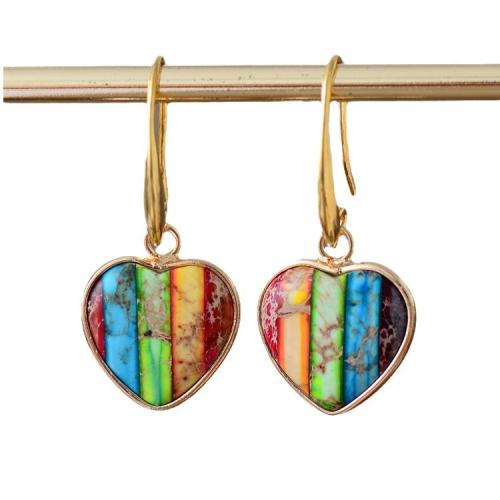 Pendientes de Gemas, Jaspe Impresión, con metal, Joyería & para mujer, más colores para la opción, 39mm, Vendido por Par