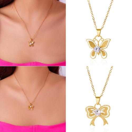 Collier de bijoux en acier inoxydable, Acier inoxydable 304, avec 5cm chaînes de rallonge, Plaqué or 18K, bijoux de mode & styles différents pour le choix & pavé de micro zircon & pour femme, doré, Longueur:Environ 40 cm, Vendu par PC