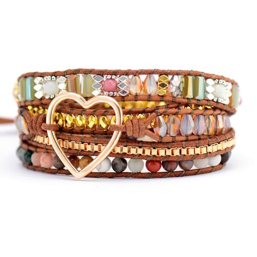 Bracelets quartz, Cristal naturel, avec Pierre naturelle & cordon en cuir, bijoux de mode & multicouche & pour femme, Longueur Environ 18 cm, Vendu par PC