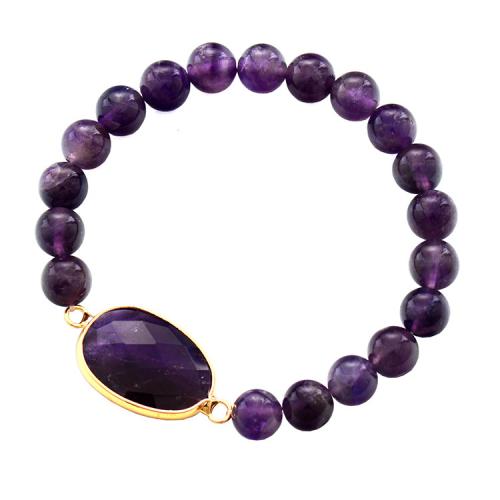 Quartz Bracelets, Amethyst, with Brass, fashion jewelry & for woman, purple, Length:Approx 18 cm, Sold By PC