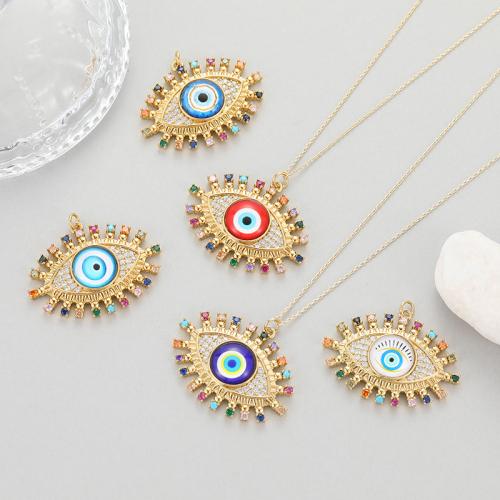 Evil Eye Pendants, Brass, DIY & micro pave cubic zirconia & enamel, more colors for choice, 32x38mm, Sold By PC