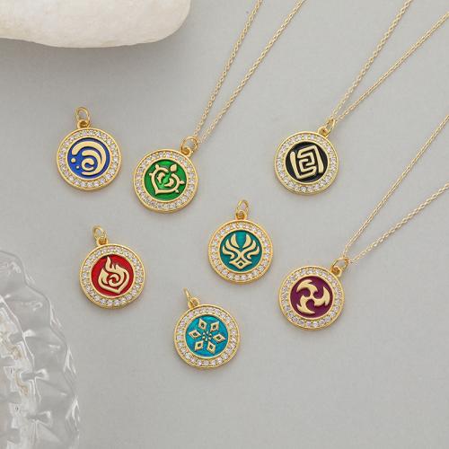 Cubic Zirconia Micro Pave Brass Pendant, Round, DIY & different designs for choice & micro pave cubic zirconia & enamel, more colors for choice, 22x16mm, Sold By PC