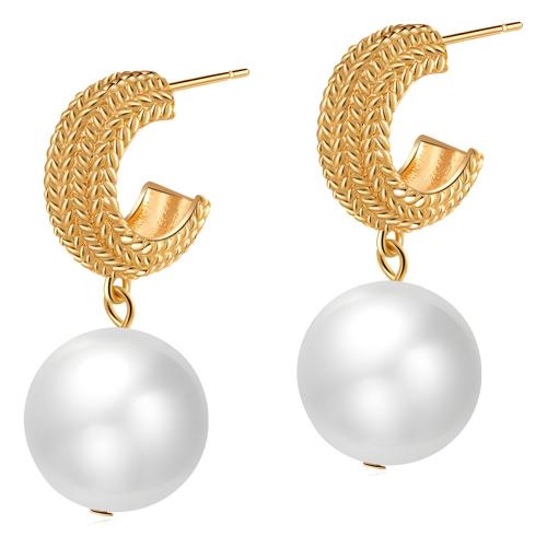 Titanium Steel  Earring with Plastic Pearl fashion jewelry & for woman golden Sold By Pair