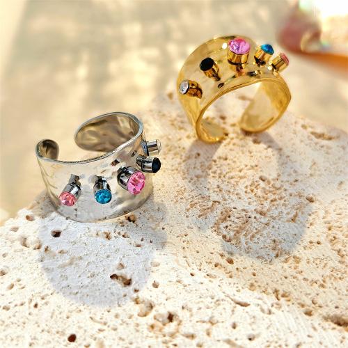 Rhinestone Stainless Steel Finger Ring, 304 Stainless Steel, fashion jewelry & Unisex & with rhinestone, more colors for choice, diameter 17mm, Sold By PC