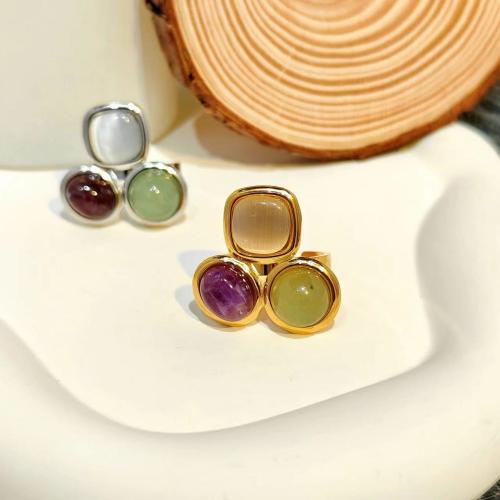 Stainless Steel Finger Ring, 304 Stainless Steel, with Dyed Jade, fashion jewelry & Unisex, more colors for choice, diameter 17mm, Sold By PC