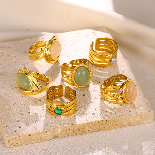 Stainless Steel Finger Ring 304 Stainless Steel with Natural Stone 18K gold plated fashion jewelry & Unisex golden Sold By PC