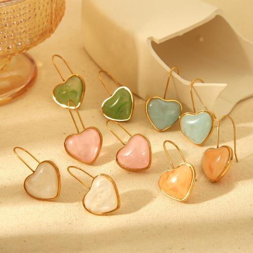 Stainless Steel Hook Earwire 304 Stainless Steel with Resin Heart fashion jewelry & for woman 36mm Sold By Pair