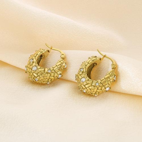 Titanium Steel  Earring, plated, for woman & with rhinestone, more colors for choice, Sold By Pair