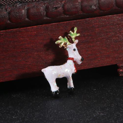 Tibetan Style Brooch, with Sequins, Deer, gold color plated, for woman & enamel, white, nickel, lead & cadmium free, Sold By PC