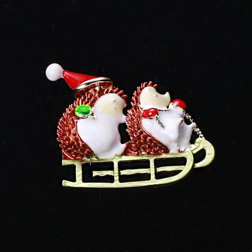 Zinc Alloy Brooch Hedgehog plated Christmas Design & cute & enamel nickel lead & cadmium free Sold By PC