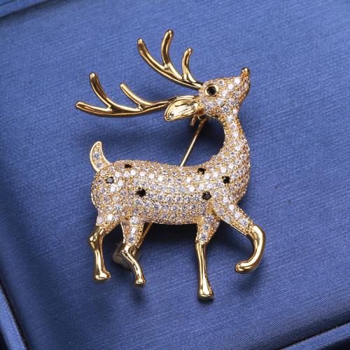 alliage de zinc broche, gazelle, Placage de couleur d'or, Mignon & pavé de micro zircon, protéger l'environnement, sans nickel, plomb et cadmium, Vendu par PC