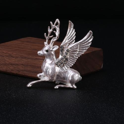 Zinc Alloy Brooch Deer plated cute & Unisex & with rhinestone nickel lead & cadmium free Sold By PC