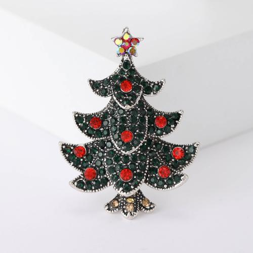 liga de zinco broche, Árvore de Natal, banhado, para mulher & com strass, verde, níquel, chumbo e cádmio livre, vendido por PC