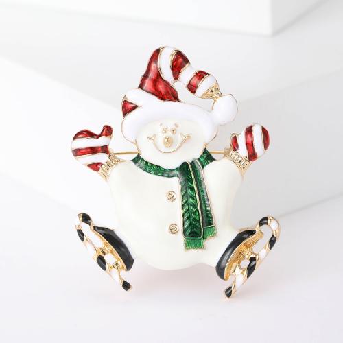 Tibetan Style Brooch, Snowman, gold color plated, Christmas Design & cute & enamel, white, nickel, lead & cadmium free, Sold By PC