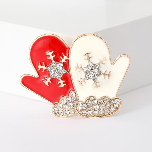 Christmas Brooches, Tibetan Style, Christmas Glove, gold color plated, Christmas Design & enamel & with rhinestone, nickel, lead & cadmium free, Sold By PC