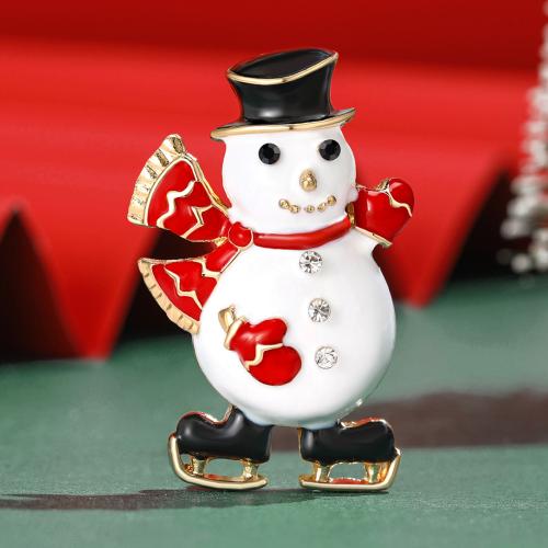 Christmas Brooches, Tibetan Style, Snowman, gold color plated, Christmas Design & for woman & enamel & with rhinestone, mixed colors, nickel, lead & cadmium free, Sold By PC