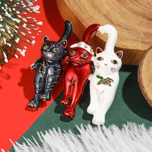 Christmas Brooches Zinc Alloy Cat gold color plated for woman & enamel & with rhinestone mixed colors nickel lead & cadmium free Sold By PC